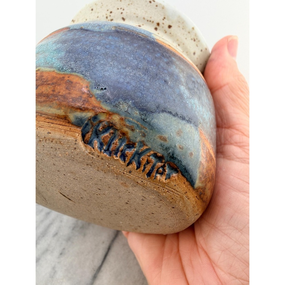 Vintage Klickitat Pottery Studio Art Vase Hand Thrown Stoneware Jar Blue Brown - Picture 9 of 14